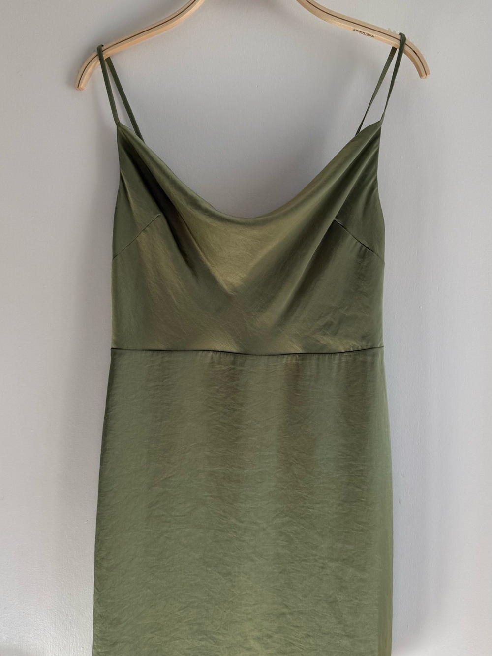 Sunday Best Olive Green Satin Cowl Slip Mini Dress